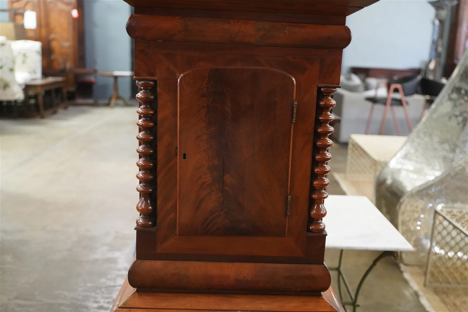 TK1-030: Mid 18th Century English Mahogany Tall Case  Clock w/ Hand Painted Dial