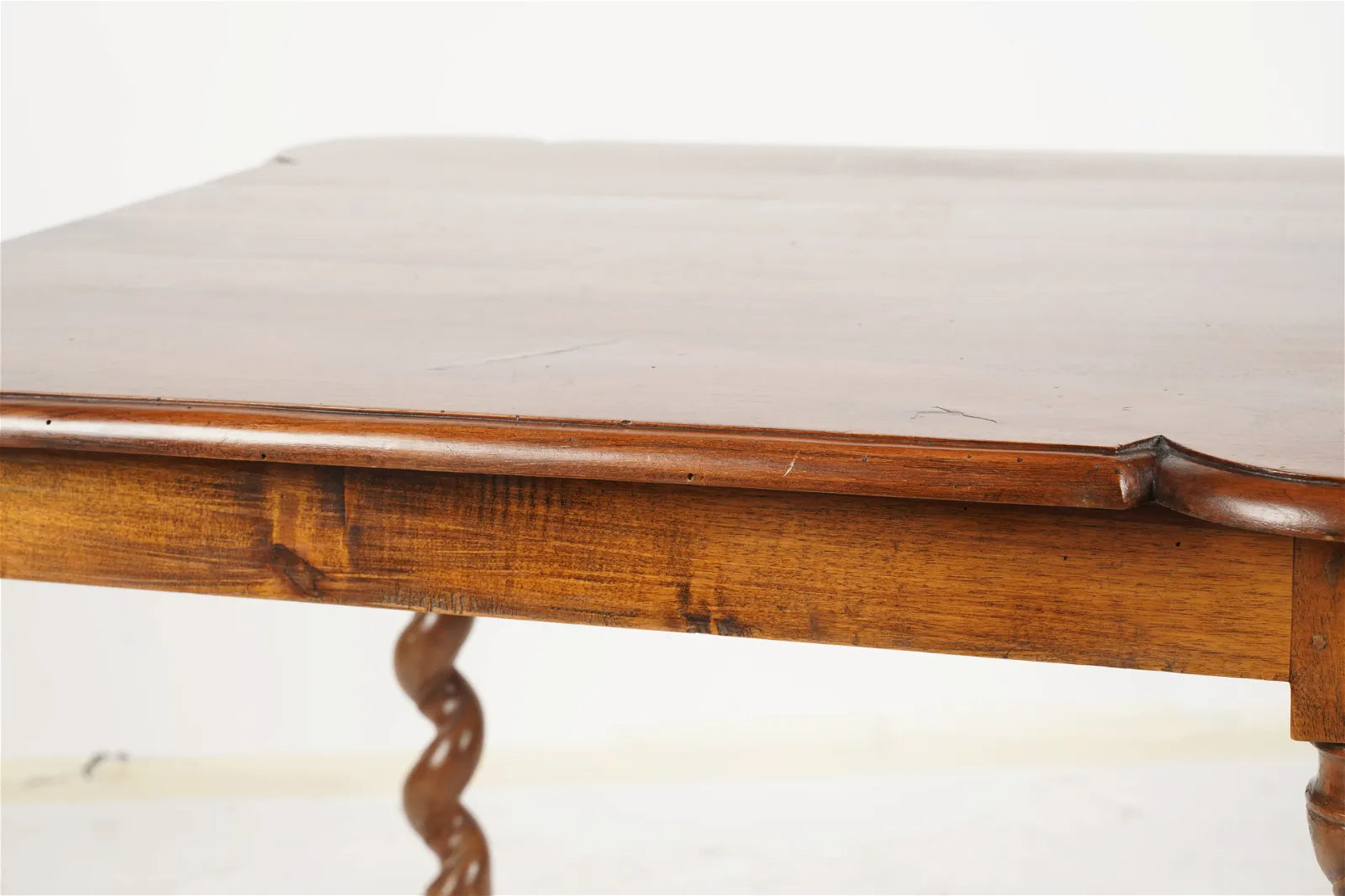 AF1-285: Antique Mid 19th Century French Provincial Fruitwood Side / Center Table w/ Barley Twist Support Legs