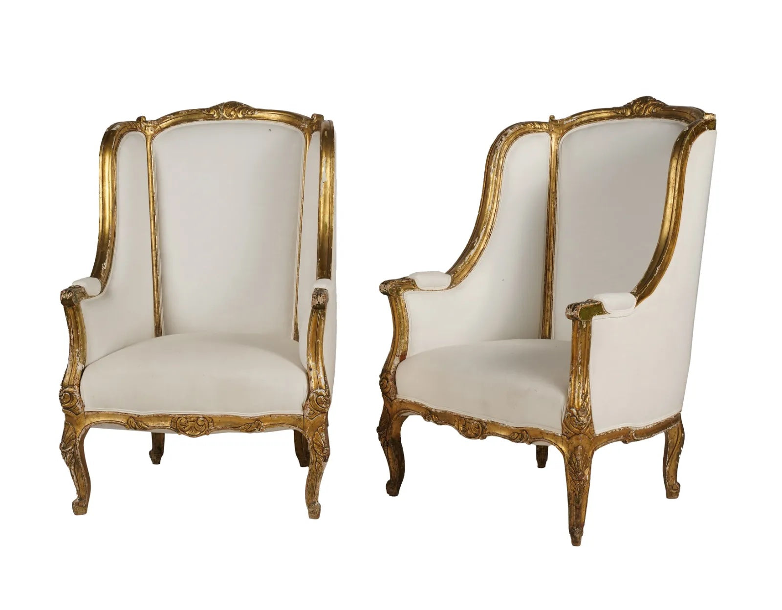AF2-033: Antique Mid 19th Century French Louis XV Carved Giltwood High Back Bergeres