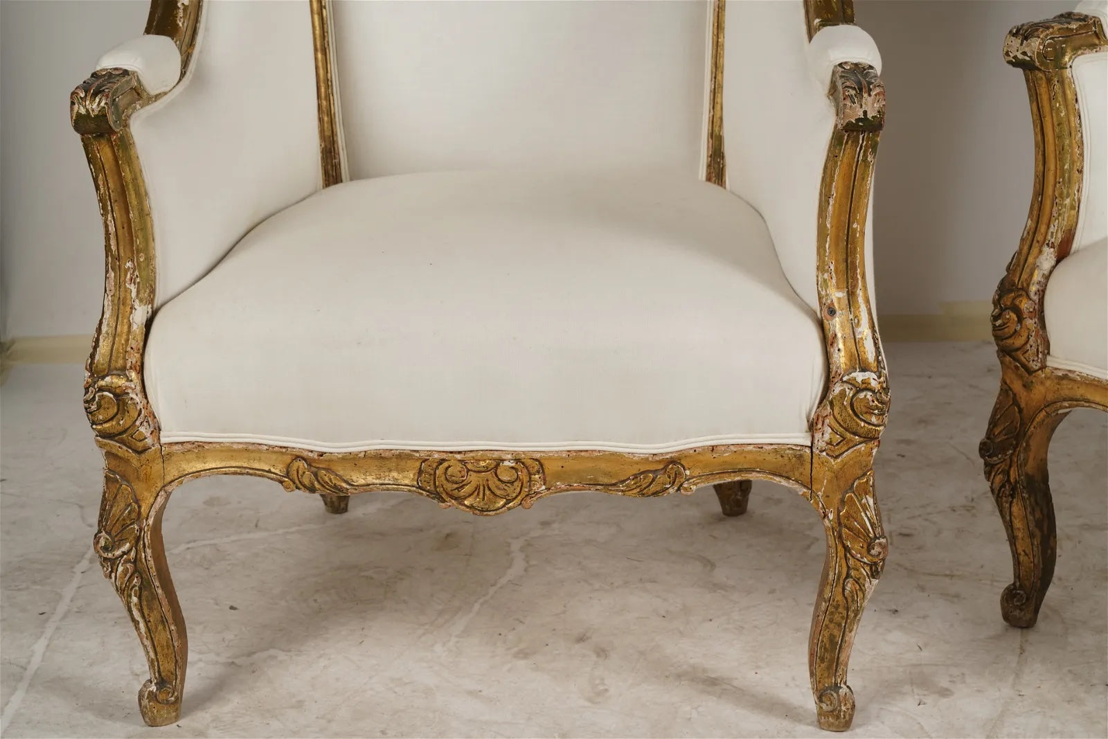 AF2-033: Antique Mid 19th Century French Louis XV Carved Giltwood High Back Bergeres