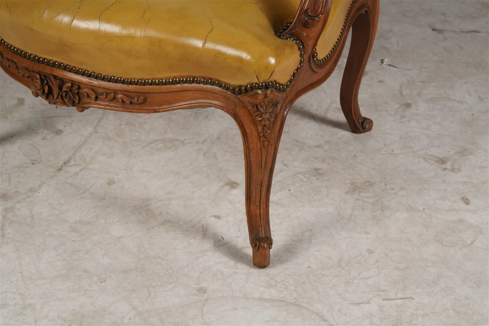AF2-037: Pair of Late 20th Century French Provincial Fruitwood Fauteuils w/ Leather Upholstery