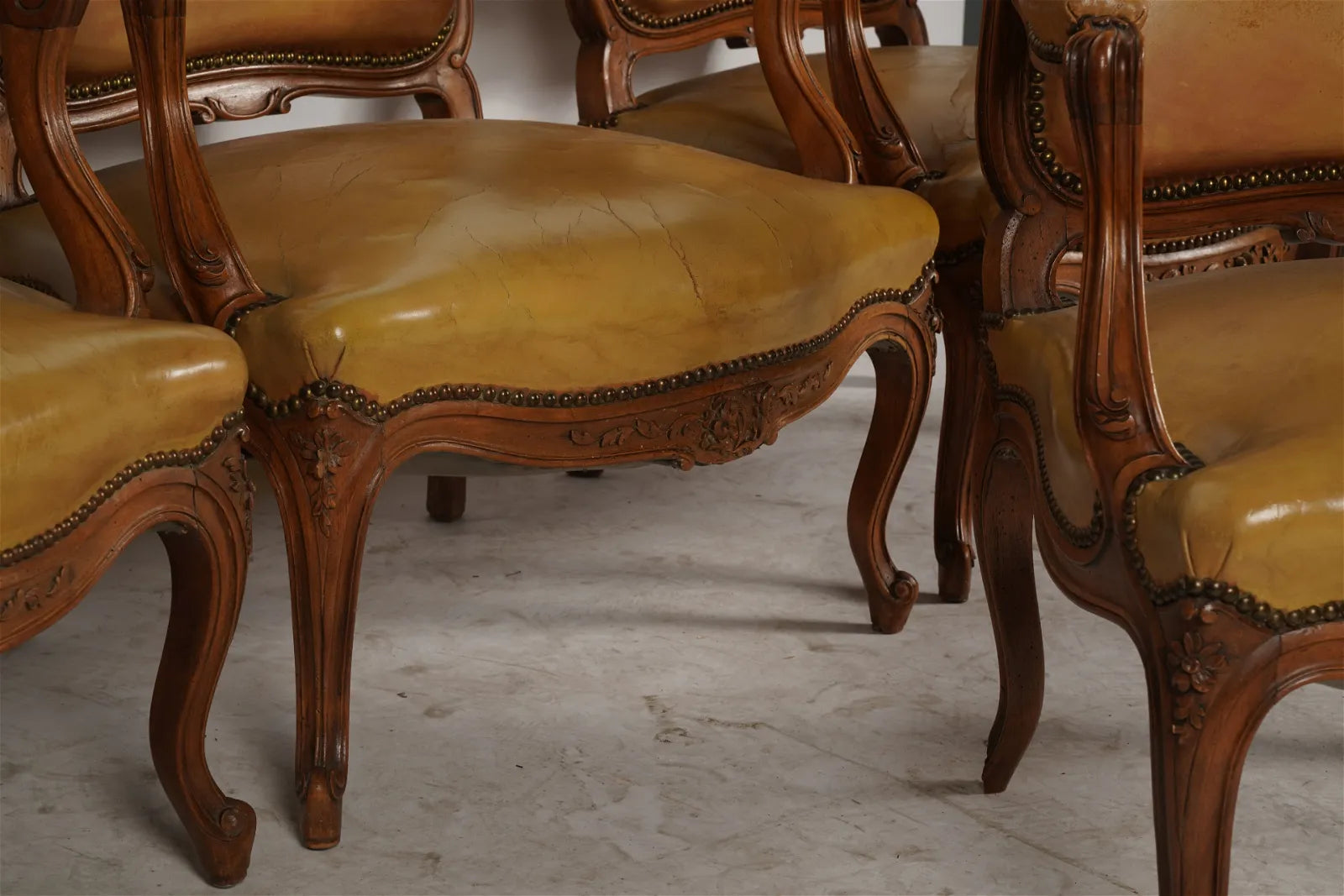 AF2-036: Pair of Late 20th Century French Provincial Fruitwood Fauteuils w/ Leather Upholstery