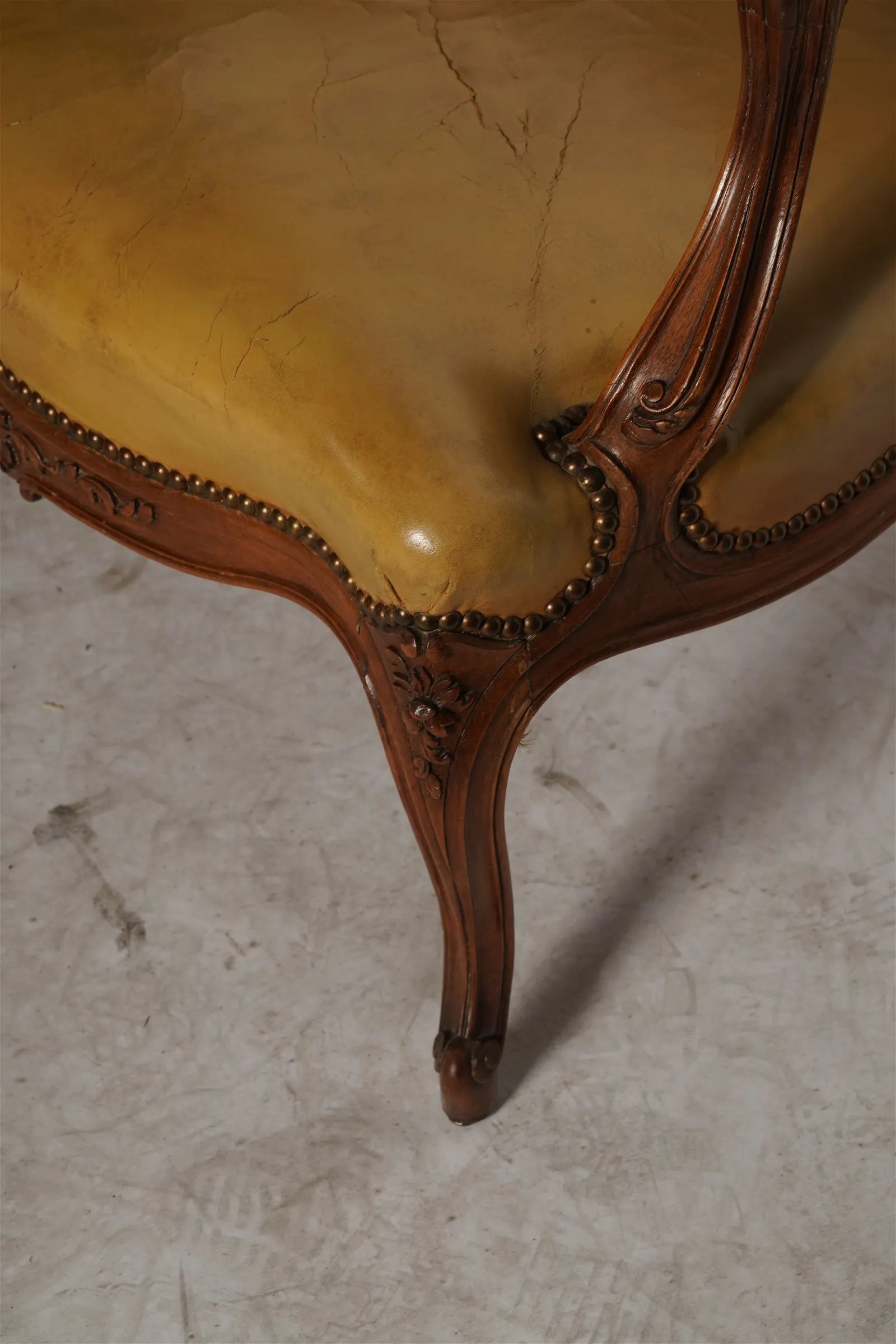 AF2-037: Pair of Late 20th Century French Provincial Fruitwood Fauteuils w/ Leather Upholstery