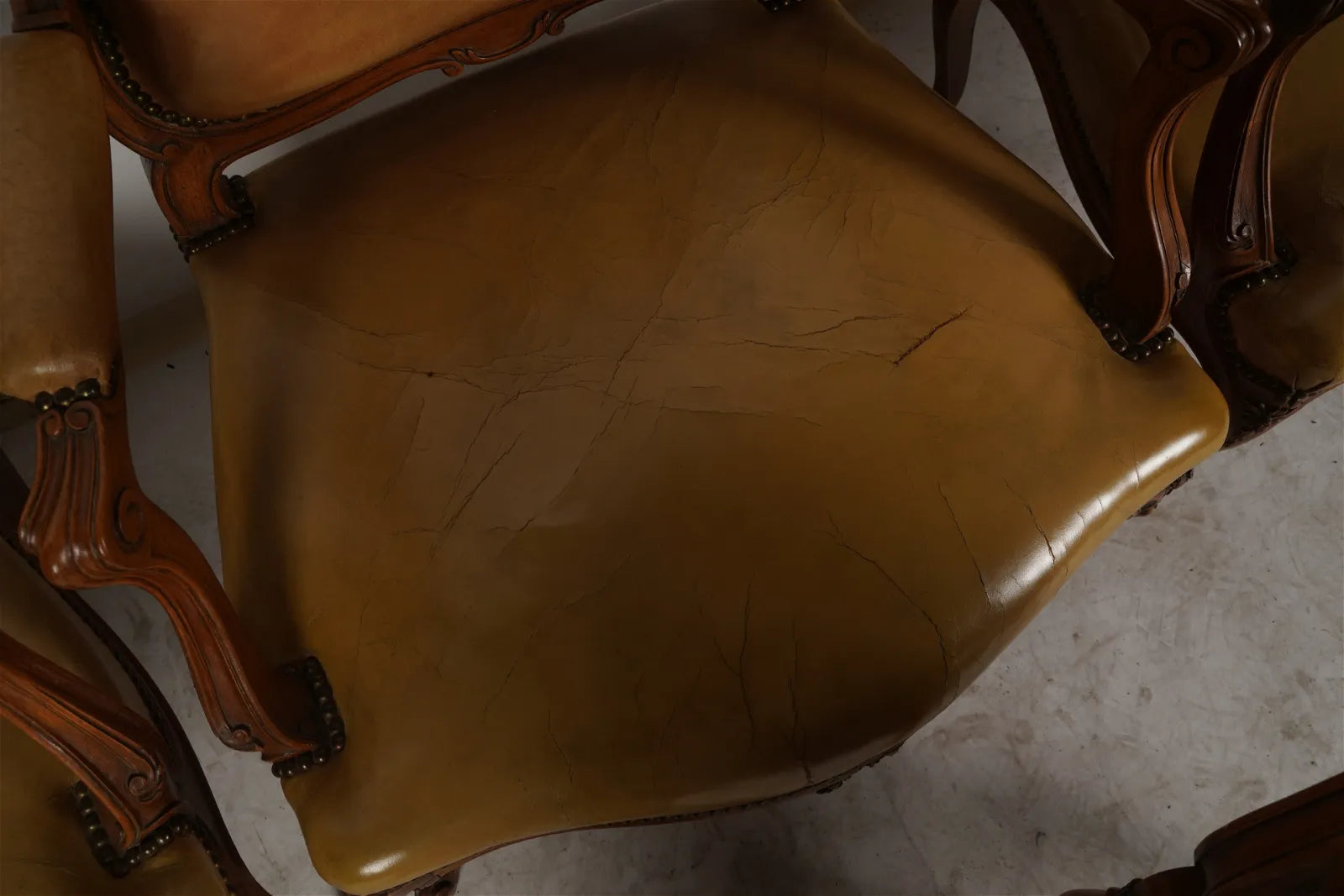 AF2-037: Pair of Late 20th Century French Provincial Fruitwood Fauteuils w/ Leather Upholstery