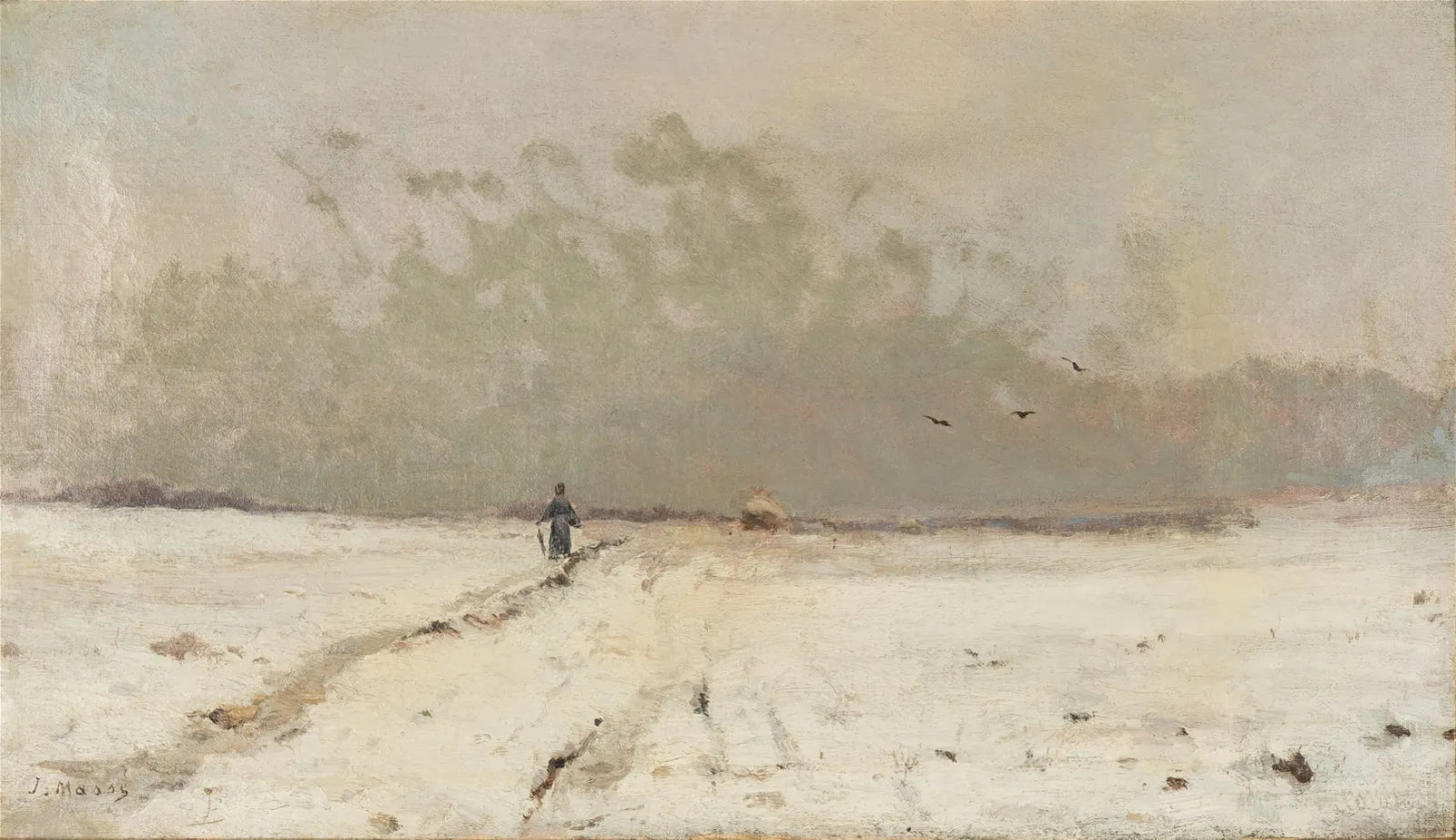 AW481: Impressionist Promenade en Hiver (Walk in Winter) Jean Eugene Julien Masse (1856 - 1950) Oil on Canvas