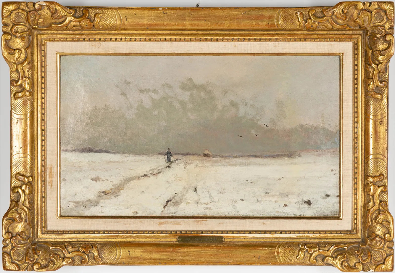 AW481: Impressionist Promenade en Hiver (Walk in Winter) Jean Eugene Julien Masse (1856 - 1950) Oil on Canvas