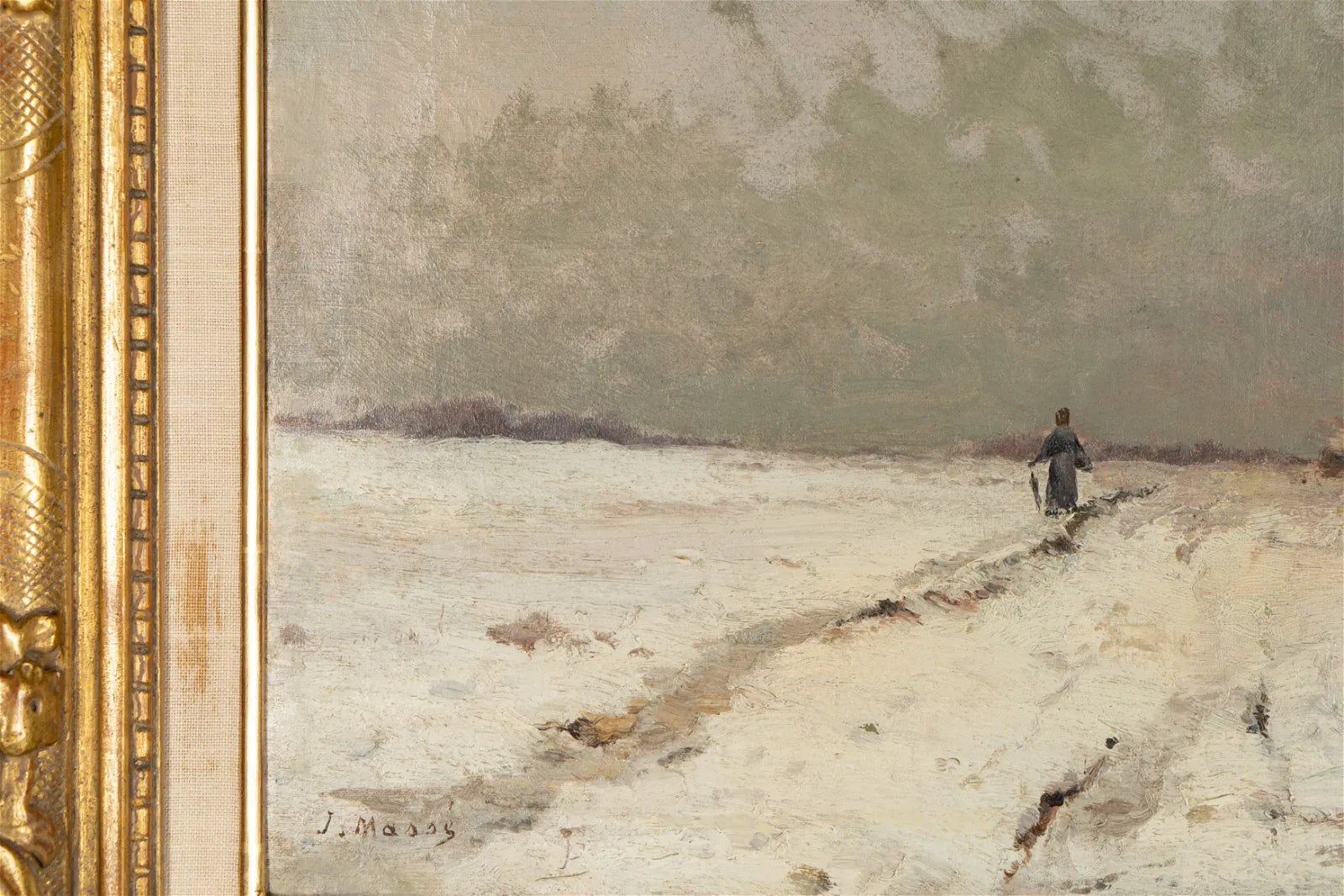 AW481: Impressionist Promenade en Hiver (Walk in Winter) Jean Eugene Julien Masse (1856 - 1950) Oil on Canvas