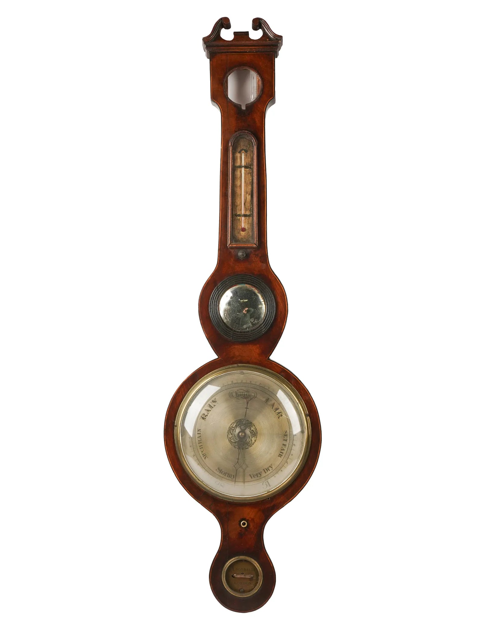 TK5-009: Early 19th Century English Regency Rosewood Wheel Barometer - Signed I. Sordelli