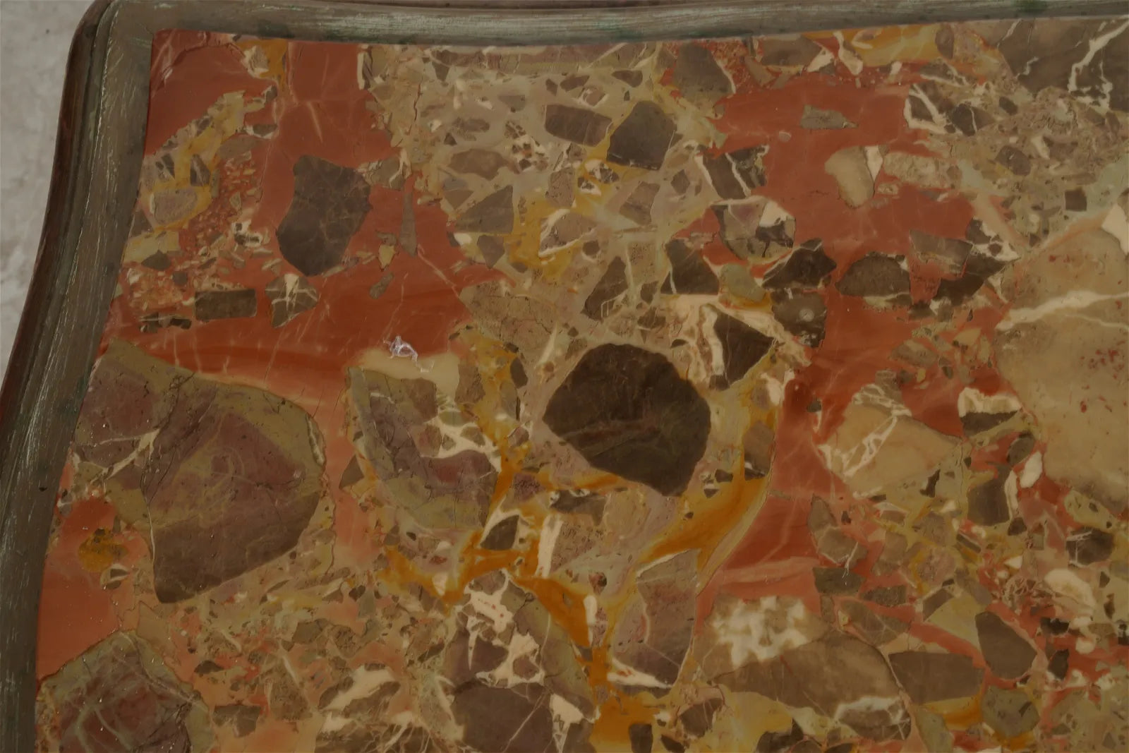 AF1-041: Antique French Rococo Style Coffee Table w/ Marble Top and Polychrome Gilt Painted Finish Circa 1900