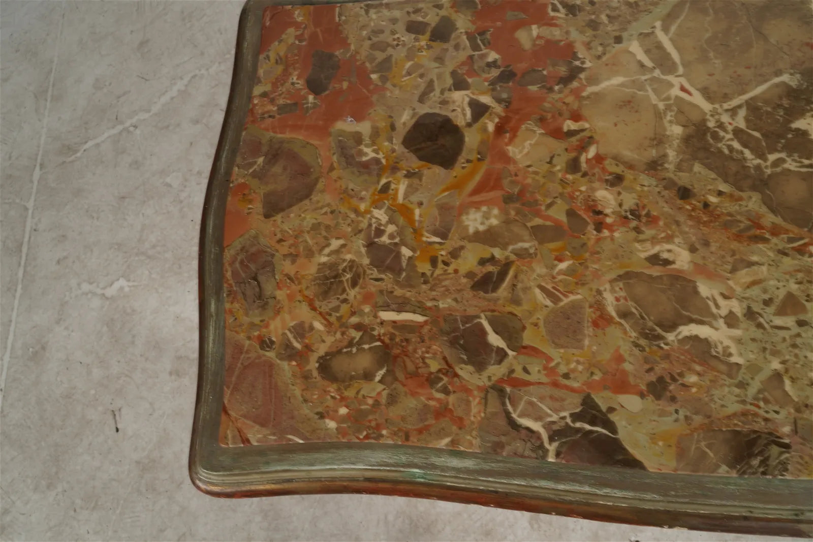 AF1-041: Antique French Rococo Style Coffee Table w/ Marble Top and Polychrome Gilt Painted Finish Circa 1900