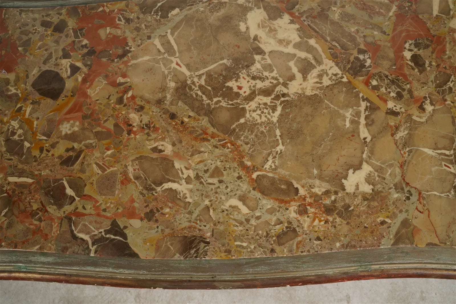 AF1-041: Antique French Rococo Style Coffee Table w/ Marble Top and Polychrome Gilt Painted Finish Circa 1900