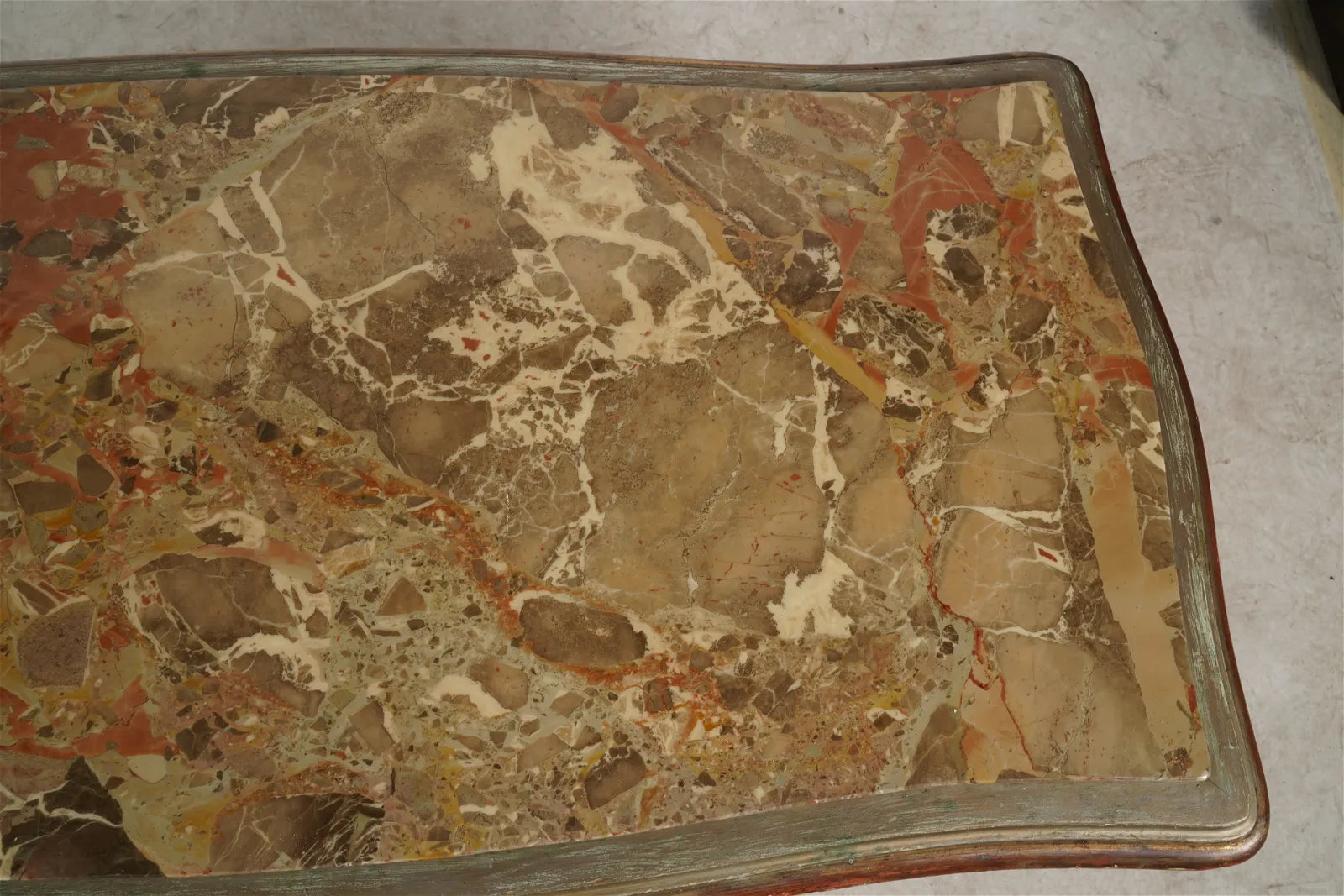 AF1-041: Antique French Rococo Style Coffee Table w/ Marble Top and Polychrome Gilt Painted Finish Circa 1900