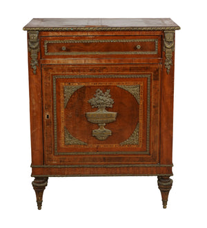 AF4-023: Antique Early 20th Century Louis XVI Gilt Metal Mounted Walnut Marquetry Bedside Commode