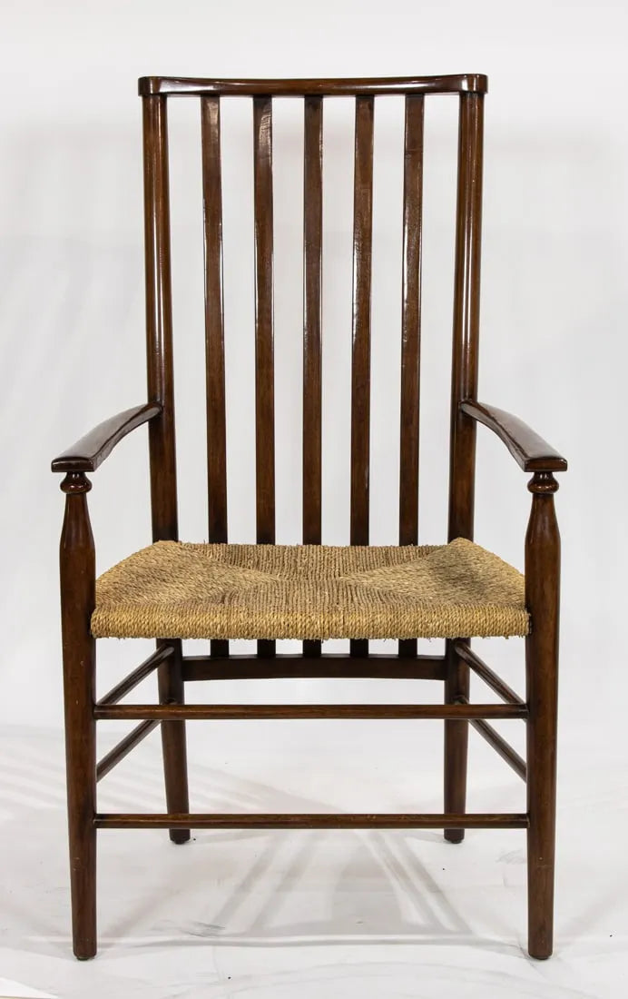 AF2-256: Pair of Late 20th Century Liberty & Co. Style Mahogany Elbow Chairs With Rush Seats