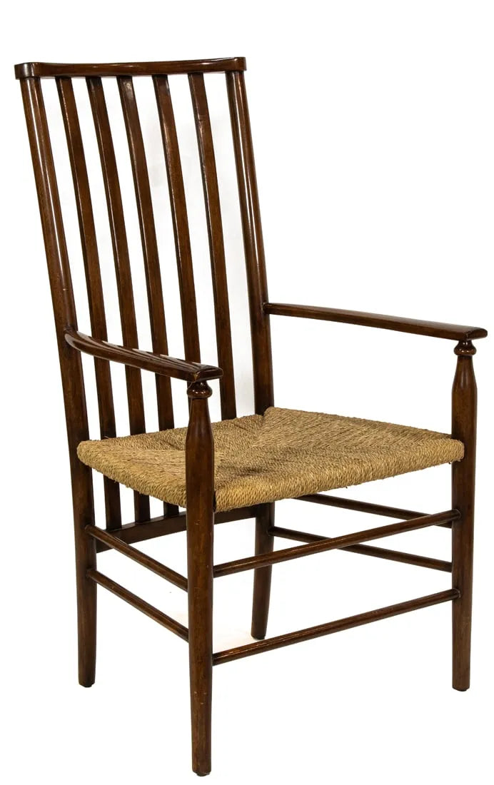 AF2-256: Pair of Late 20th Century Liberty & Co. Style Mahogany Elbow Chairs With Rush Seats