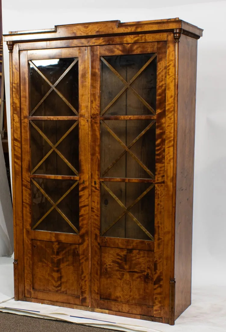 AF3-053: Antique Austrian Biedermeier Karelian Burr Birch Display Cabinet Circa 1820