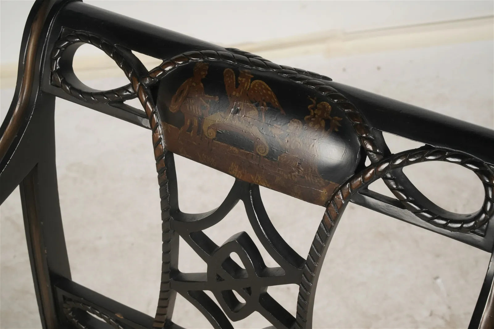 AF2-047: Late 20th Century English Regency Style Neoclassical Paint Decorated Arm Chair