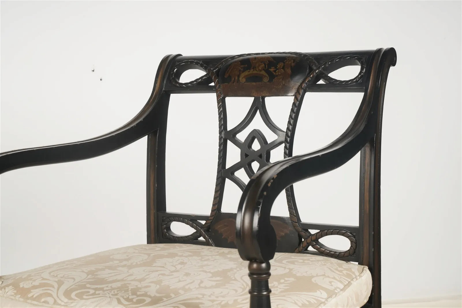 AF2-047: Late 20th Century English Regency Style Neoclassical Paint Decorated Arm Chair