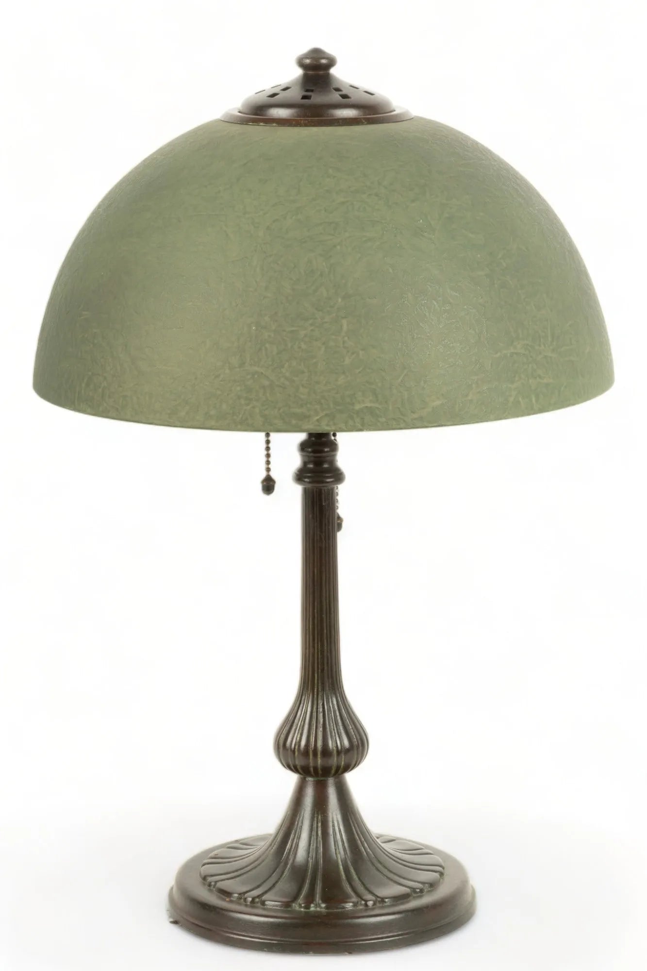 Handel Mosserine Arts & Crafts Lamp With Green Chipped Ice Shade | Work of Man