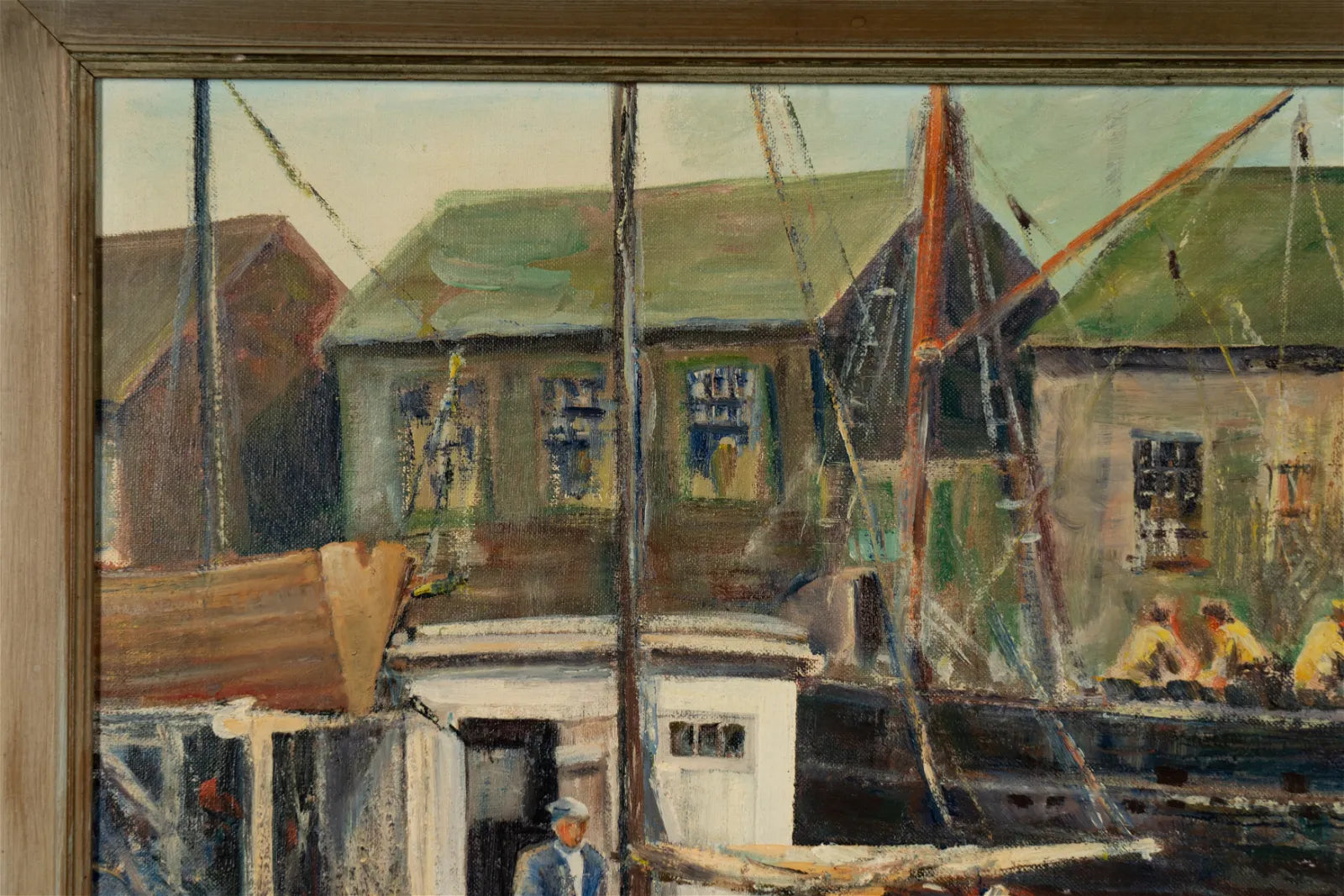 AW614: Harold Kenworthy (Early 20th Century - WPA) Fishing Boats at Dock Oil on Board Painting