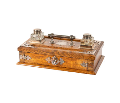 Antique Late 19th Century English Oak Double Ink Stand | Work of Man