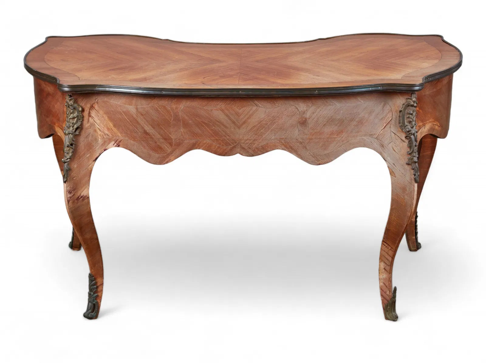 AF5-034: Antique Circa 1900 Louis XV Kingwood Parquetry Bureau a Rognon Desk With Gilt Bronze Mounts