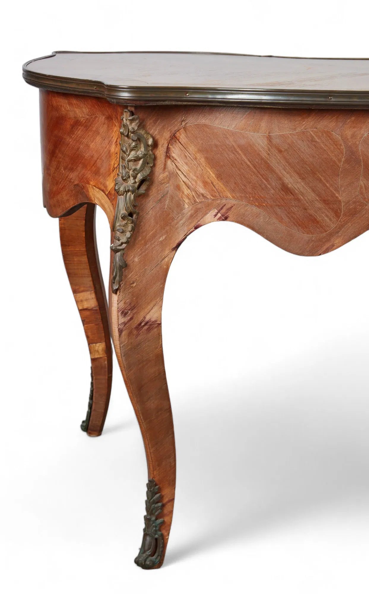 AF5-034: Antique Circa 1900 Louis XV Kingwood Parquetry Bureau a Rognon Desk With Gilt Bronze Mounts