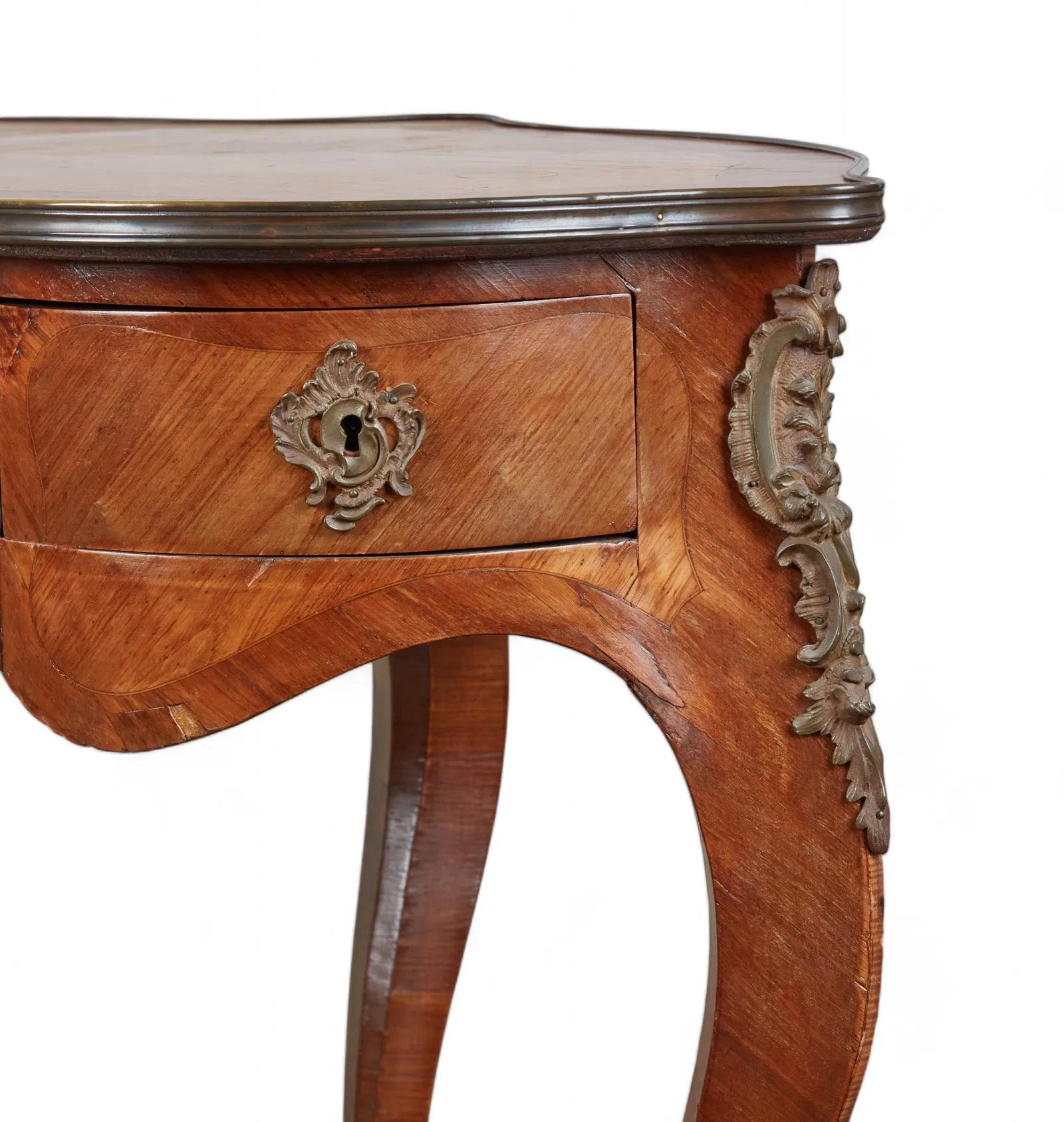 AF5-034: Antique Circa 1900 Louis XV Kingwood Parquetry Bureau a Rognon Desk With Gilt Bronze Mounts