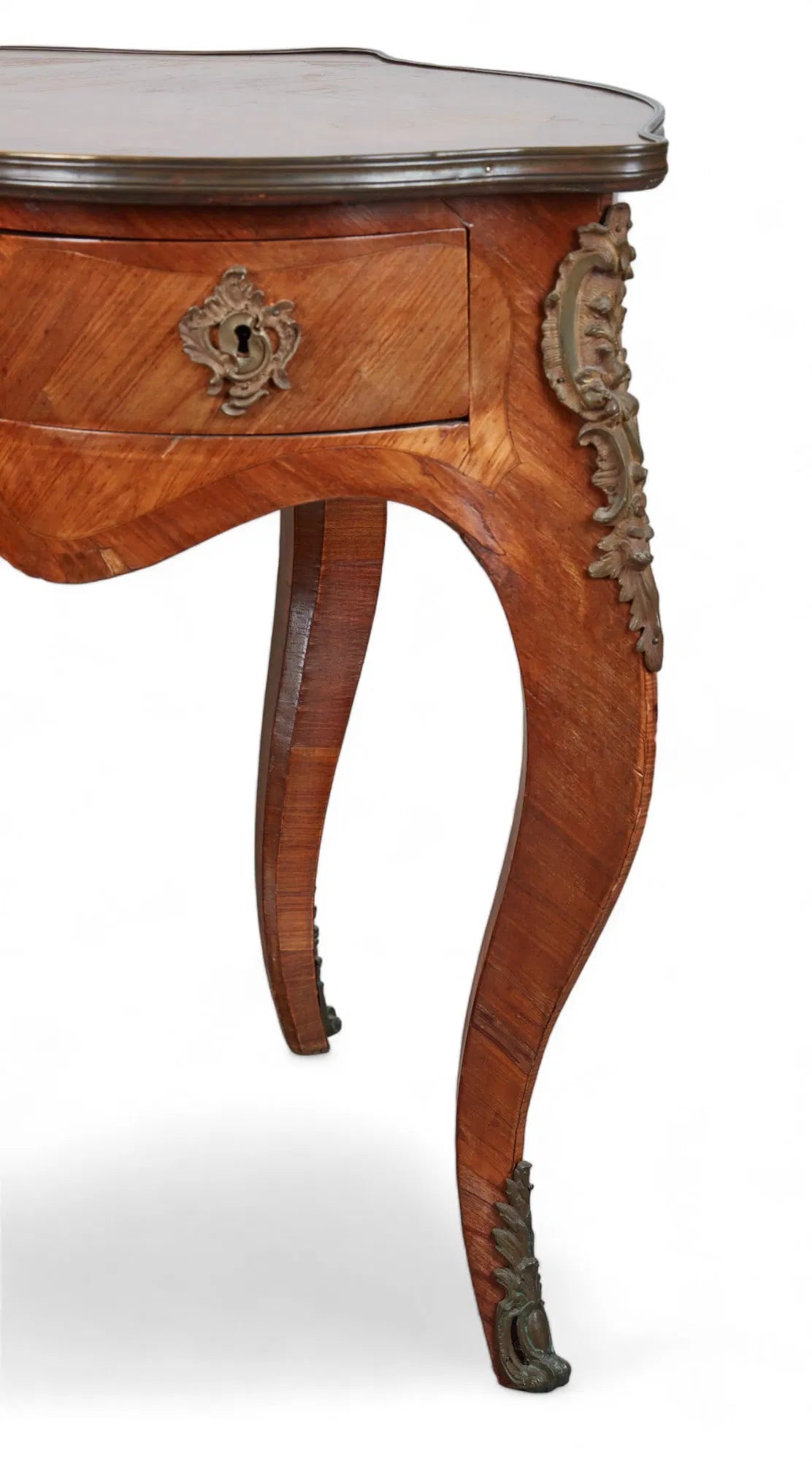 AF5-034: Antique Circa 1900 Louis XV Kingwood Parquetry Bureau a Rognon Desk With Gilt Bronze Mounts