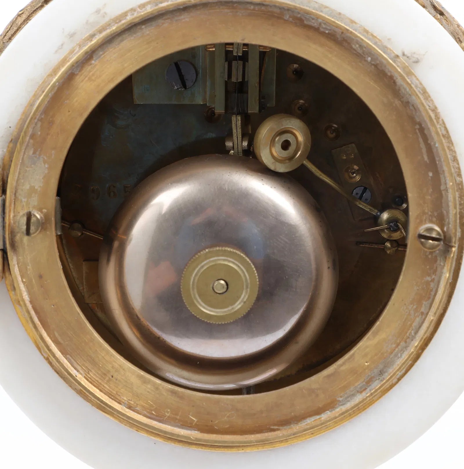 TK2-024:  Antique French Napoleon III Gilt Bronze White Marble Portico Clock Circa 1850