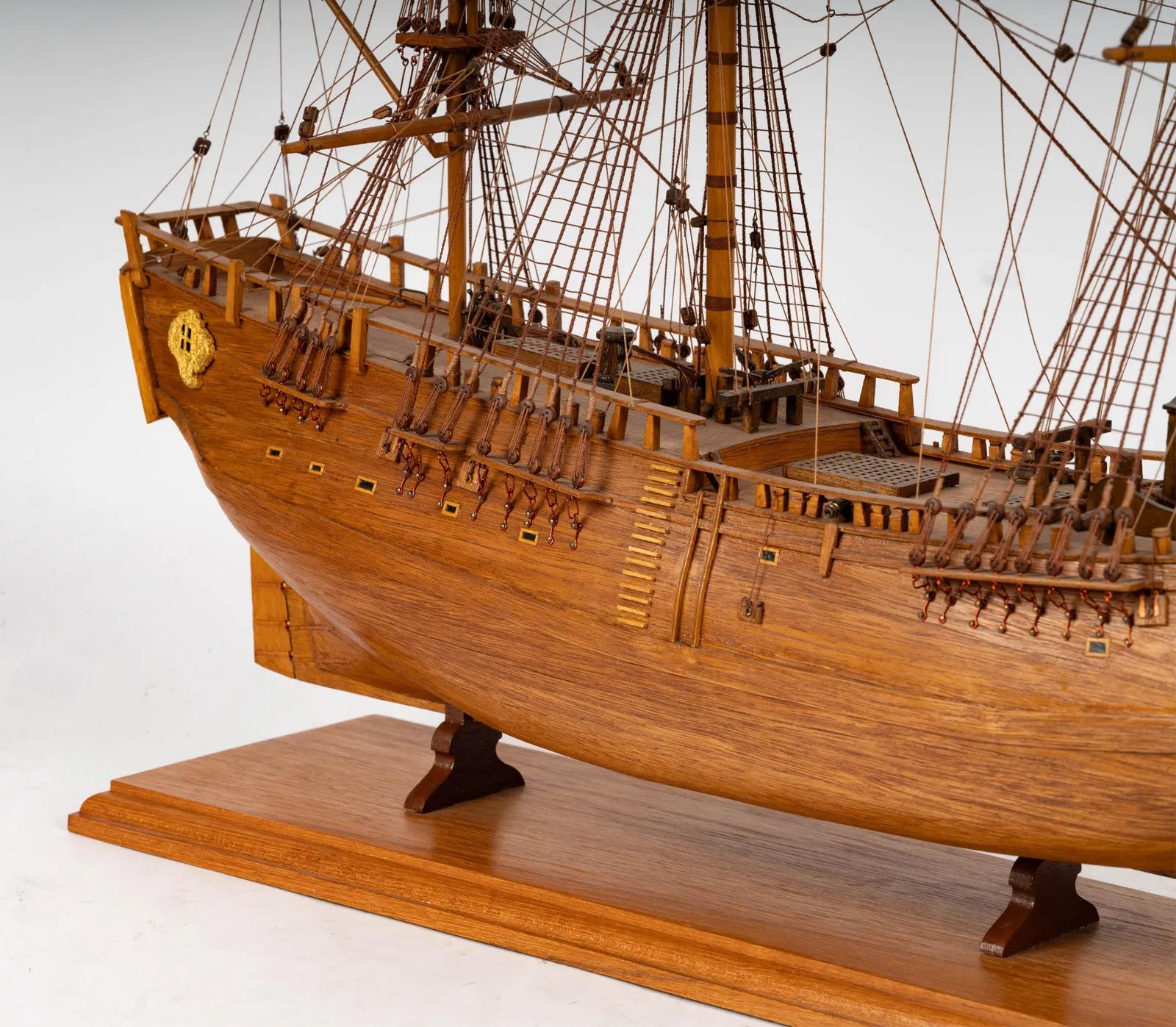 CR2-050: Hand Made Wooden Model of a Tall Sailing Ship With 3 Masts