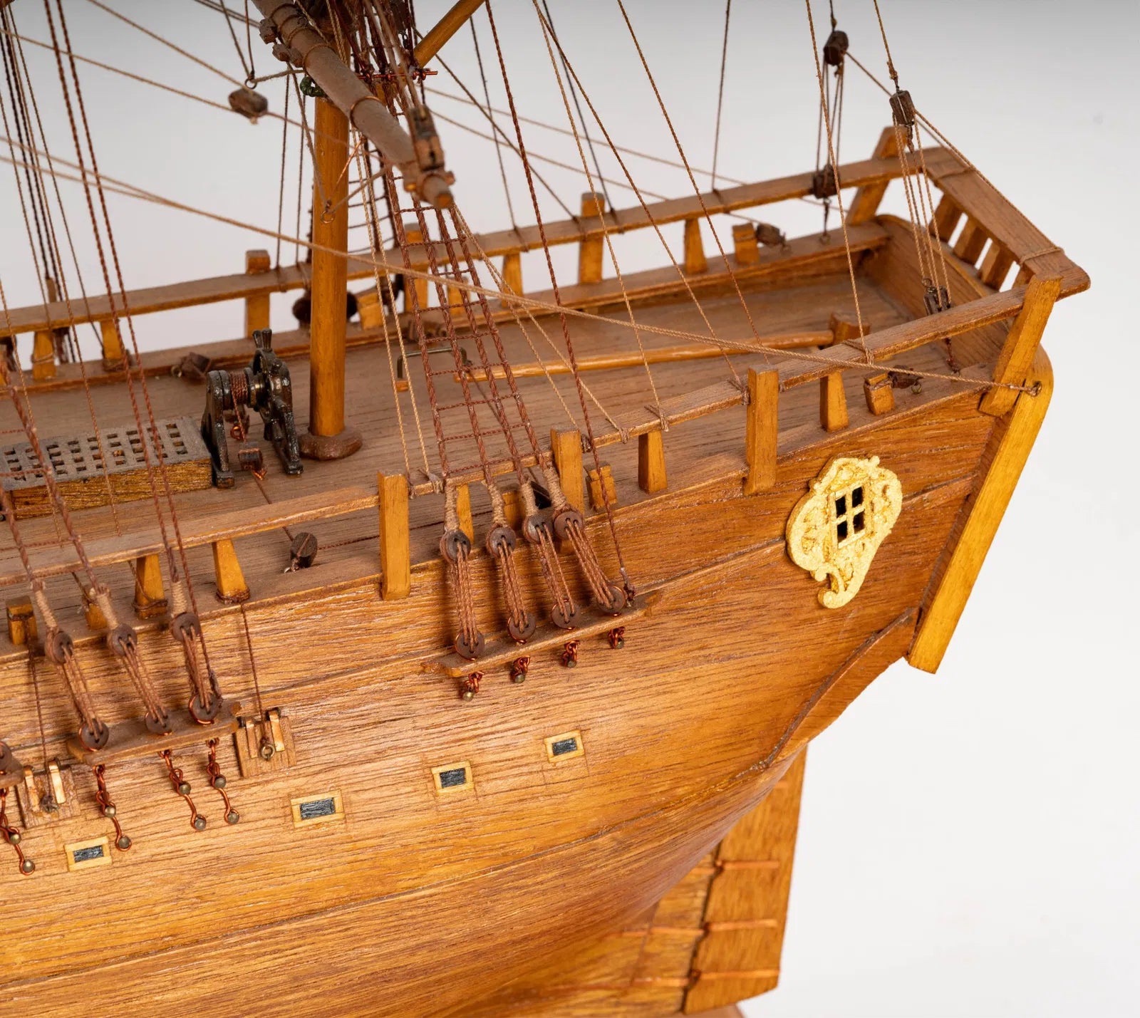 CR2-050: Hand Made Wooden Model of a Tall Sailing Ship With 3 Masts