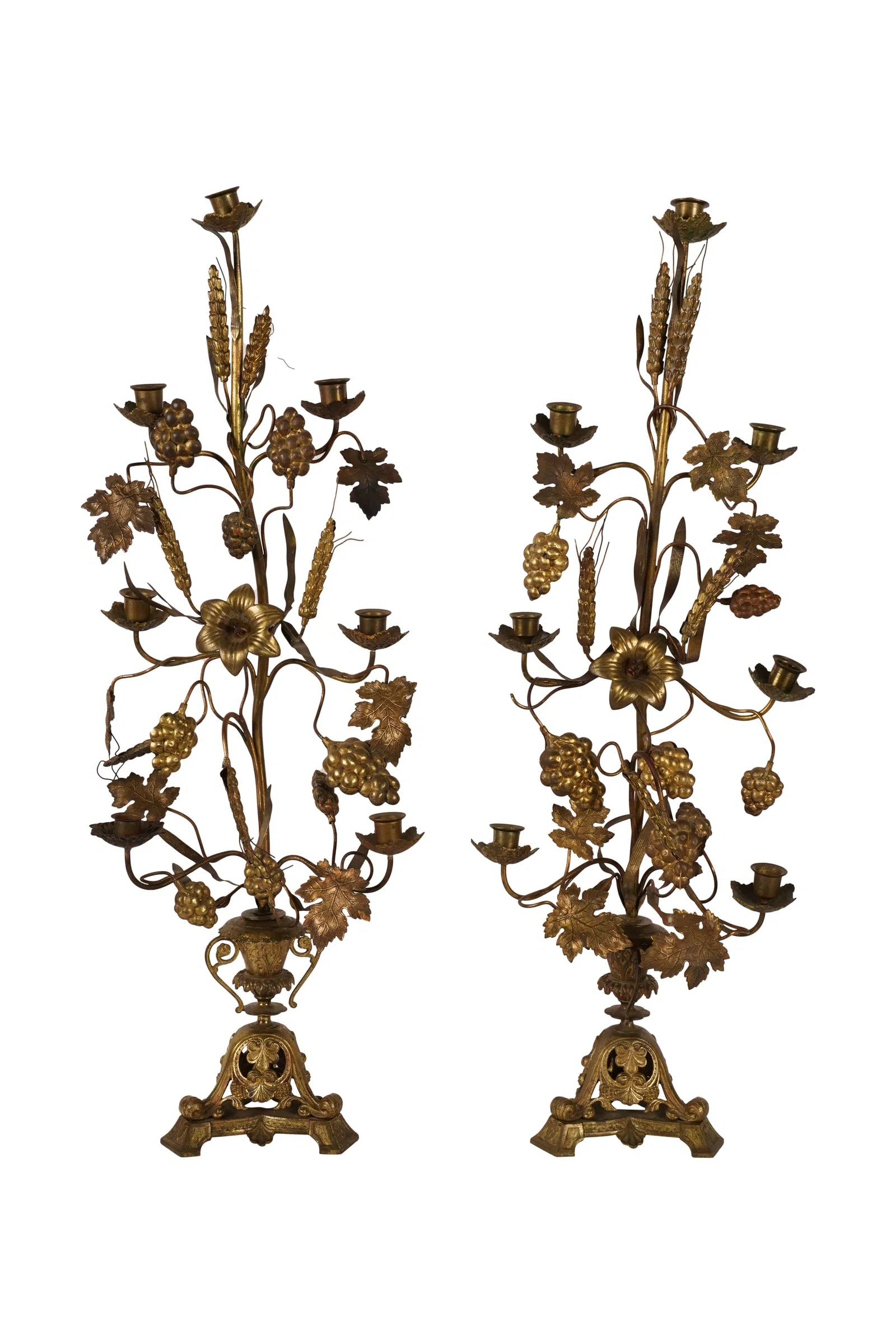 French Tole Seven-Light Gilt Brass Alter Candelabra | Work of Man