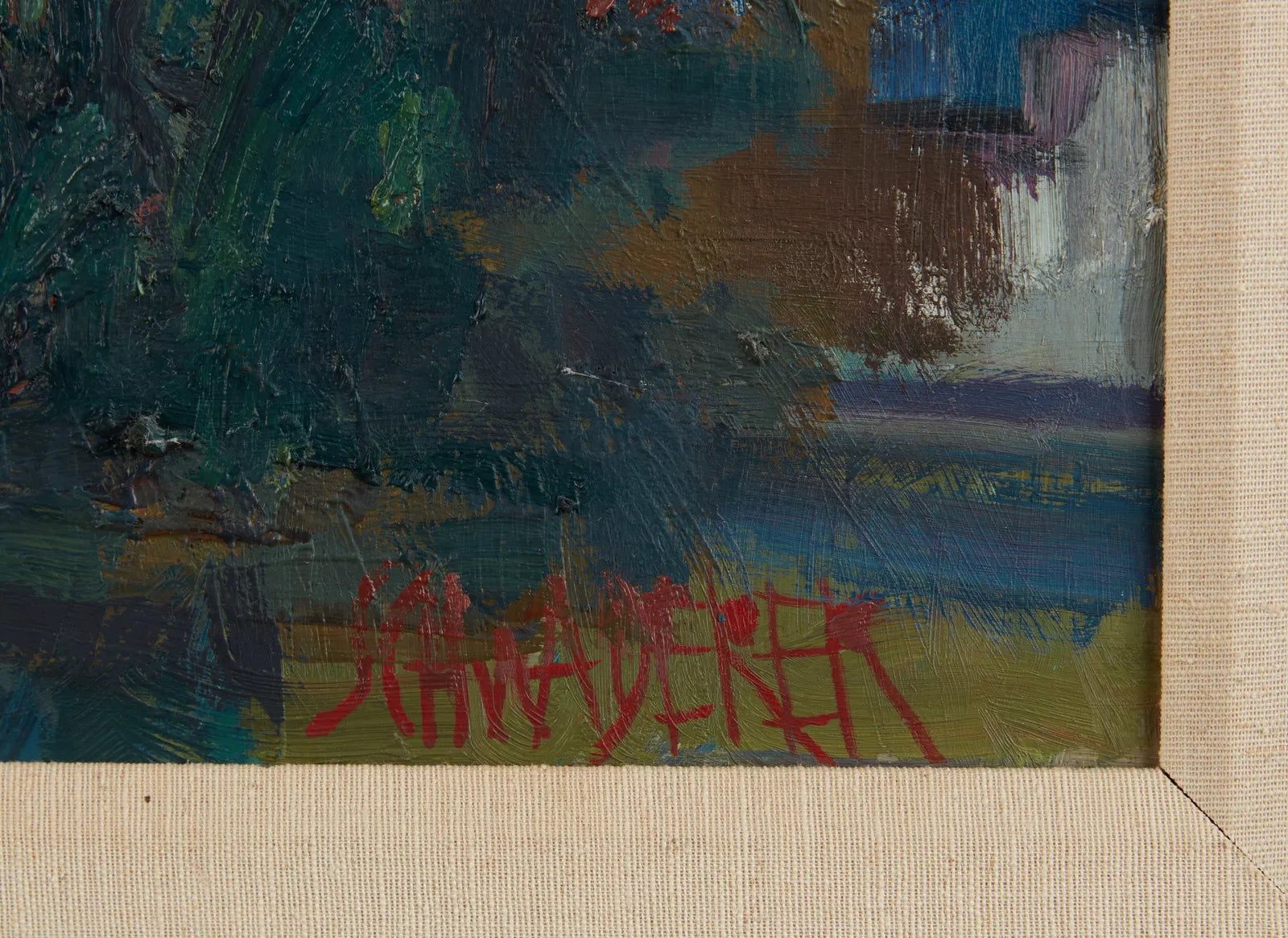 AW744: Fritz Schwaderer "Morning Calm II" Expressionist Oil on Board Circa 1966