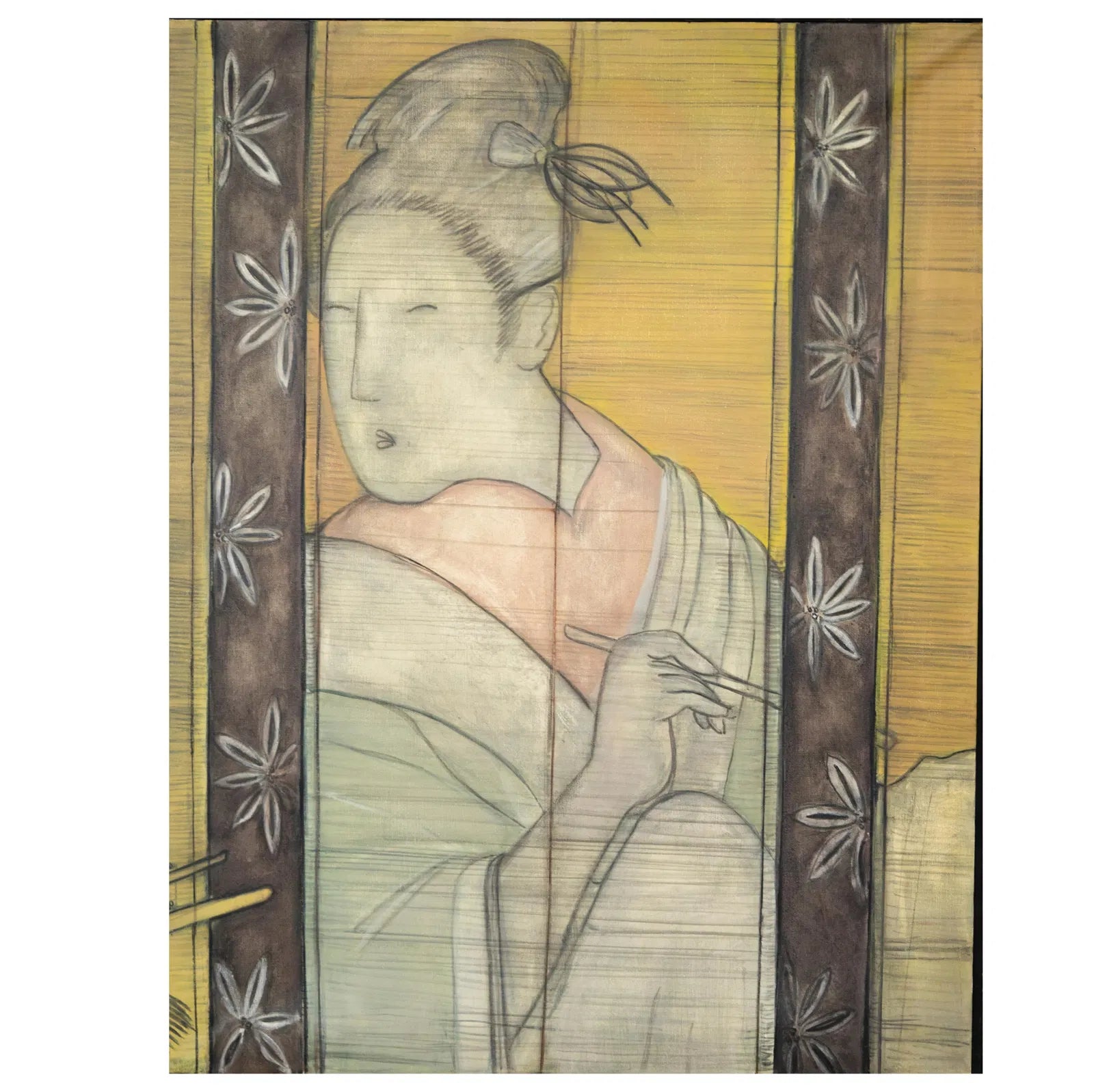 AW-751: Mary Zarbano Japanese Portrait After Utamaro Oil on Canvas | Work of Man