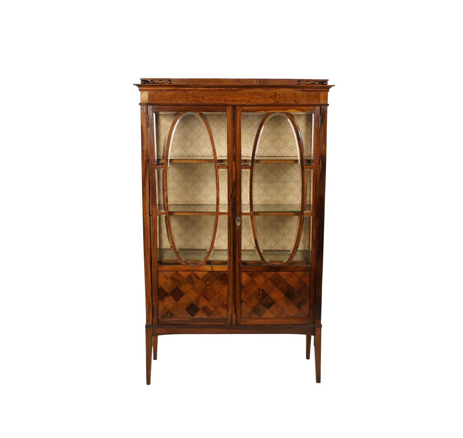 Antique French Marquetry Inlay Kingwood Vitrine Display Cabinet | Work of Man