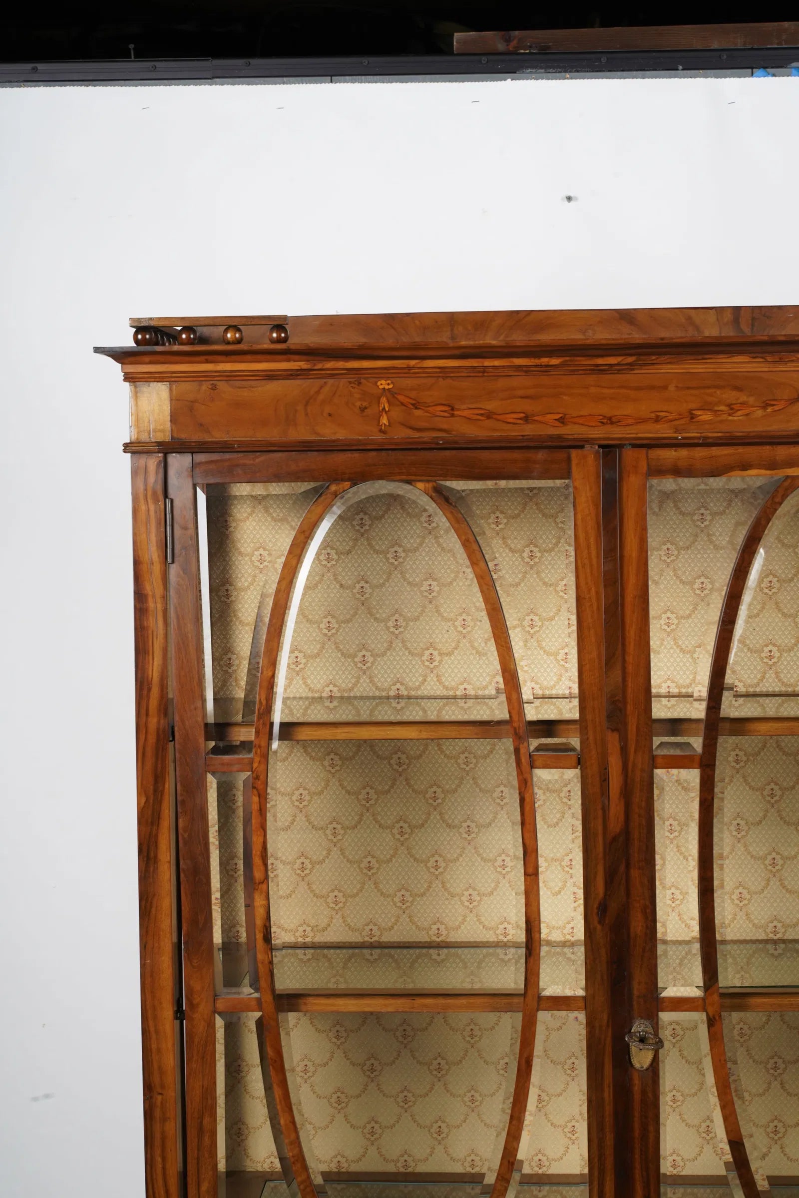 AF3-025: Antique French Marquetry Inlay Kingwood Vitrine Display Cabinet Late 19th Century