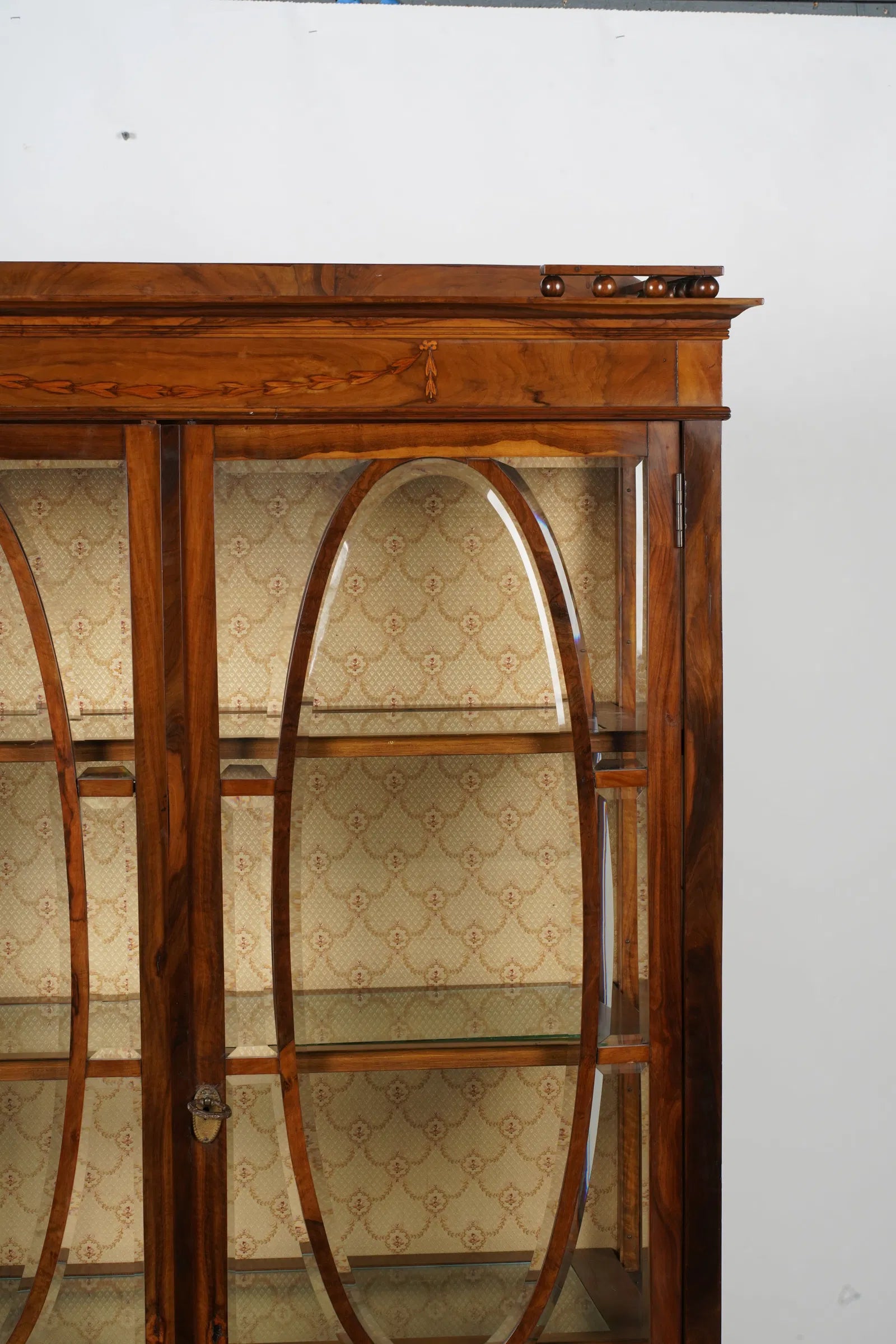 AF3-025: Antique French Marquetry Inlay Kingwood Vitrine Display Cabinet Late 19th Century