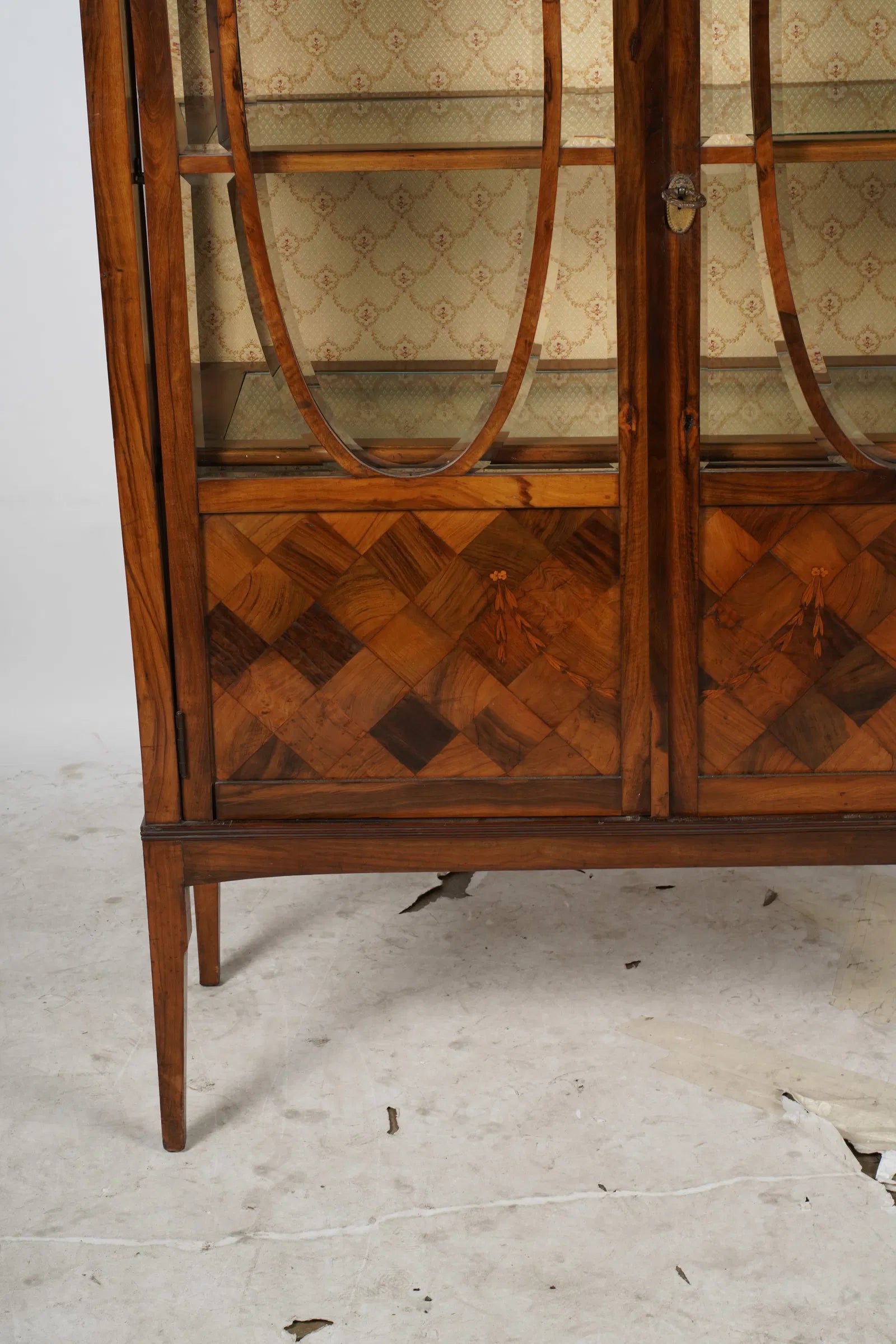 AF3-025: Antique French Marquetry Inlay Kingwood Vitrine Display Cabinet Late 19th Century