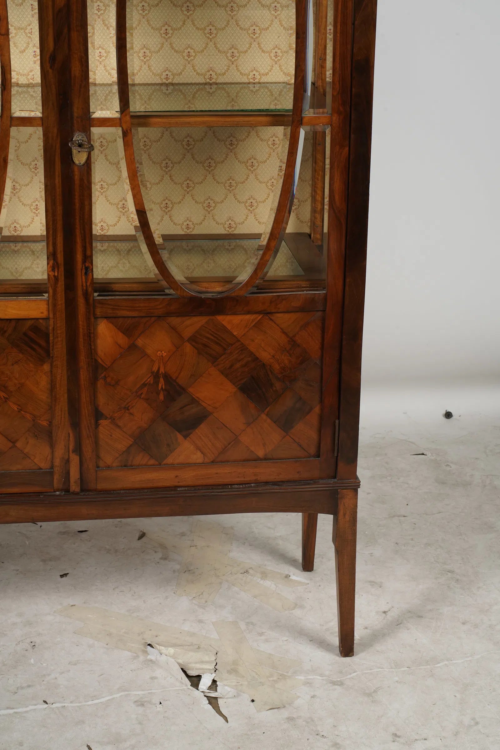 AF3-025: Antique French Marquetry Inlay Kingwood Vitrine Display Cabinet Late 19th Century