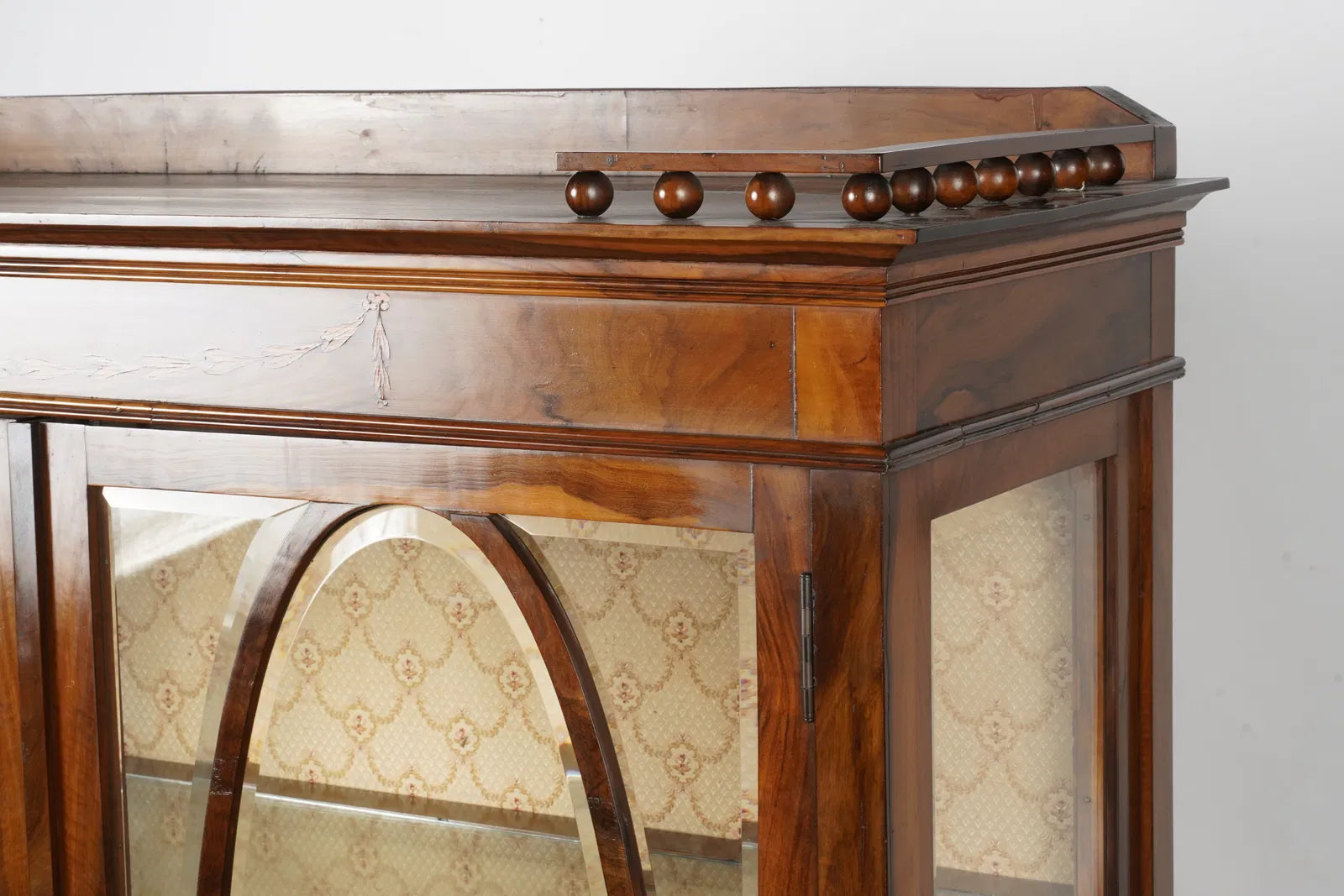 AF3-025: Antique French Marquetry Inlay Kingwood Vitrine Display Cabinet Late 19th Century