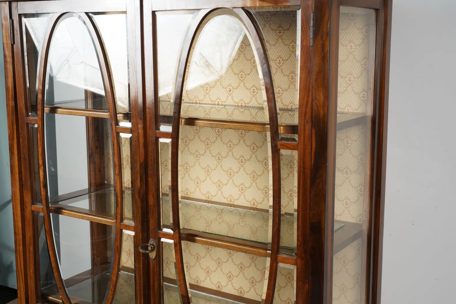 AF3-025: Antique French Marquetry Inlay Kingwood Vitrine Display Cabinet Late 19th Century