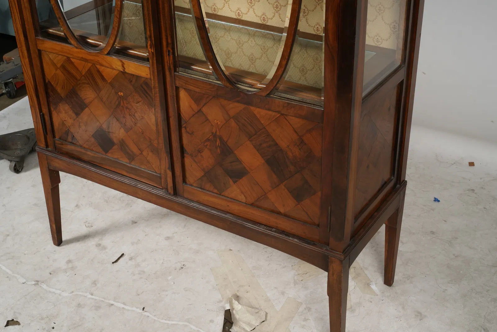 AF3-025: Antique French Marquetry Inlay Kingwood Vitrine Display Cabinet Late 19th Century
