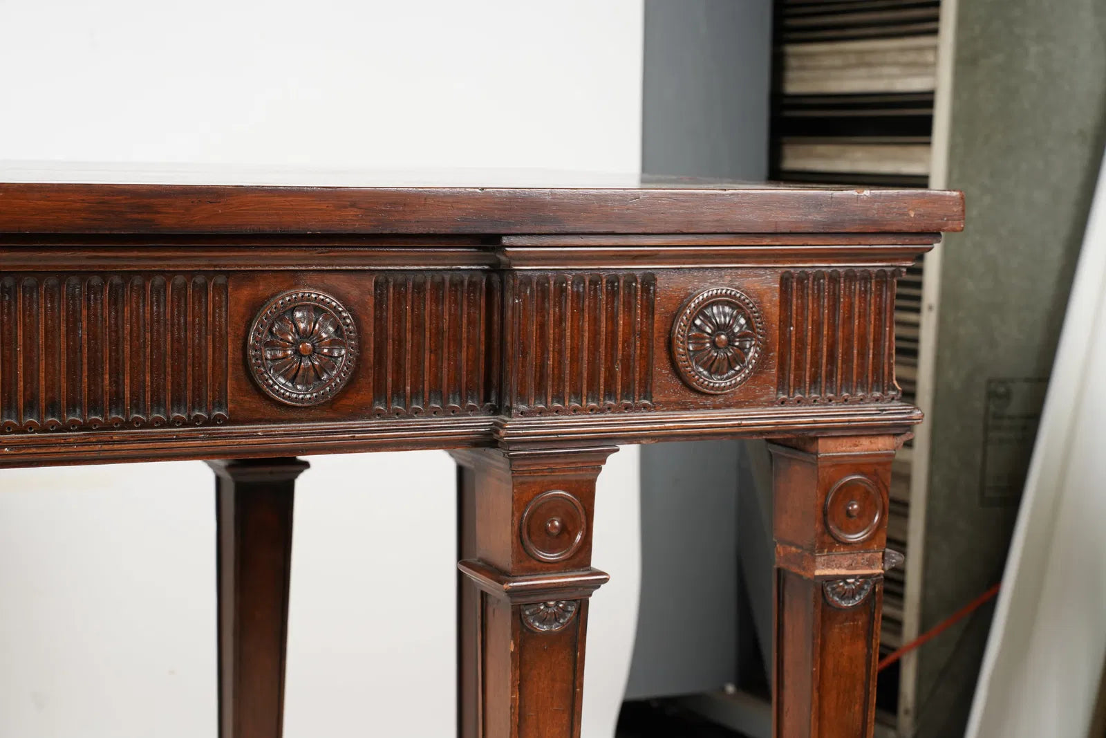 AF1-034: English Edwardian Carved Inlaid Mahogany Serving Table Late 19th Century