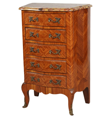 Antique Early 20th C Louis XV Kingwood Marble Top Chest of Drawers | Work of Man