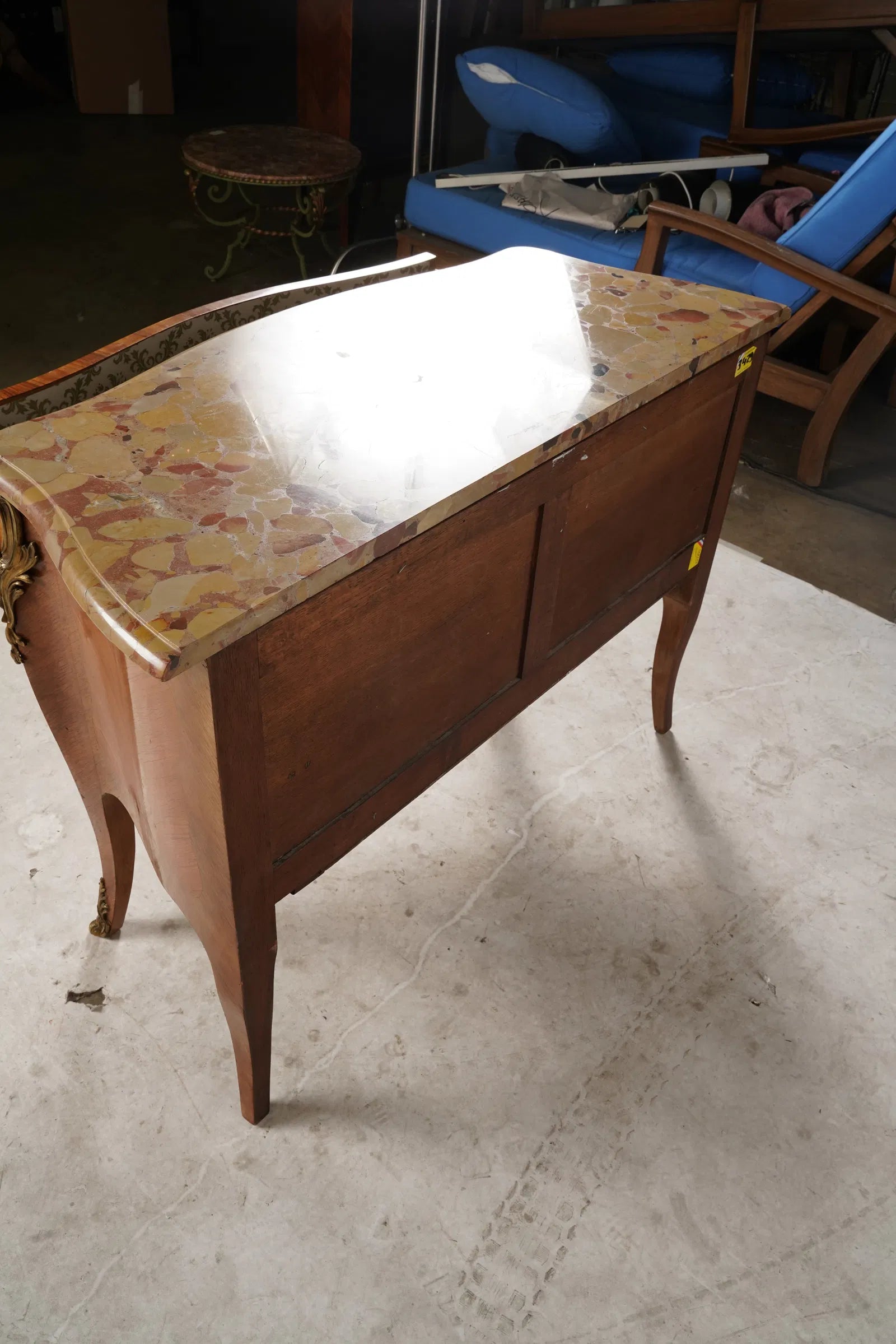 AF4-014: Antique Early 20th Century Louis XV Kingwood Marble Top Bombe Chest of Drawers