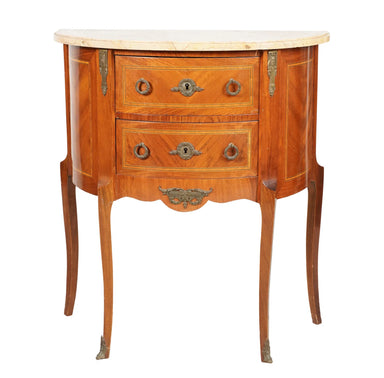 Antique Early 20th C Louis XV Kingwood Demilune Marble Top Petite Commode | Work of Man