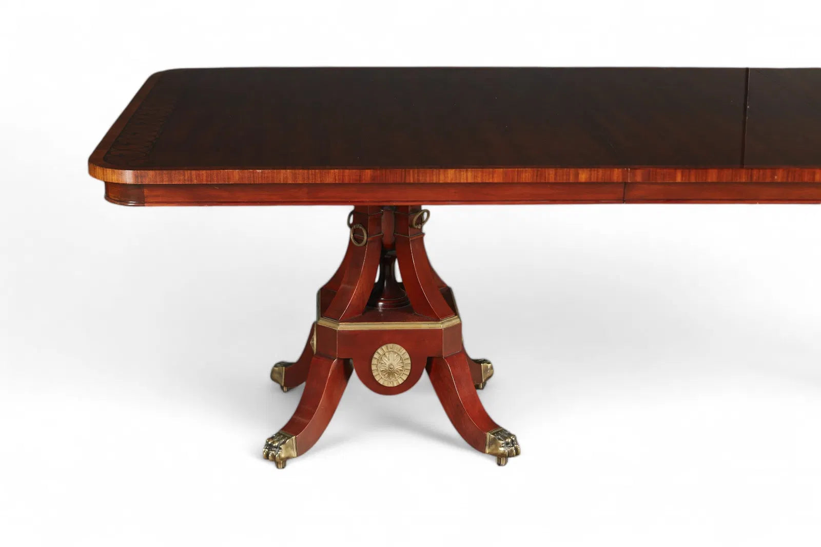 AF1-057: John Widdicomb Neoclassical Pedestal Inlaid Mahogany Extension Dining Table 20th Century