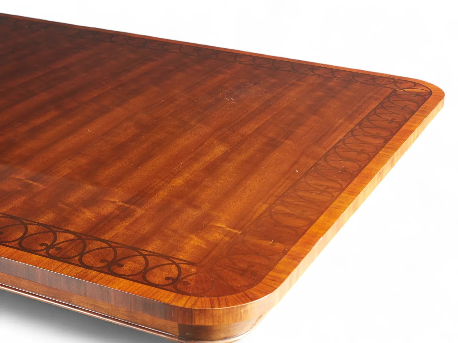 AF1-057: John Widdicomb Neoclassical Pedestal Inlaid Mahogany Extension Dining Table 20th Century