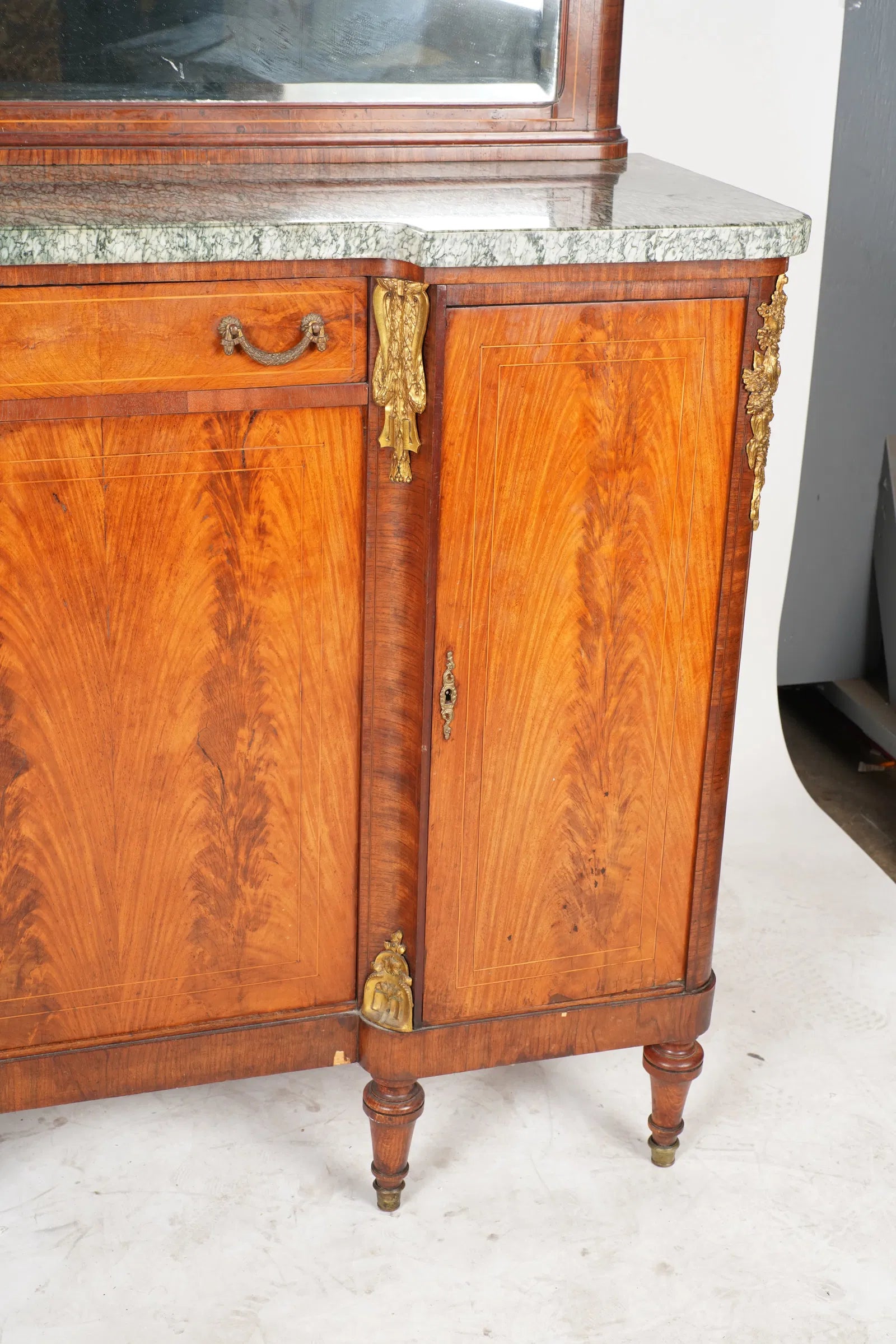 AF3-027: Antique Circa 1900 French Art Nouveau Marble Top Sideboard With Mirror